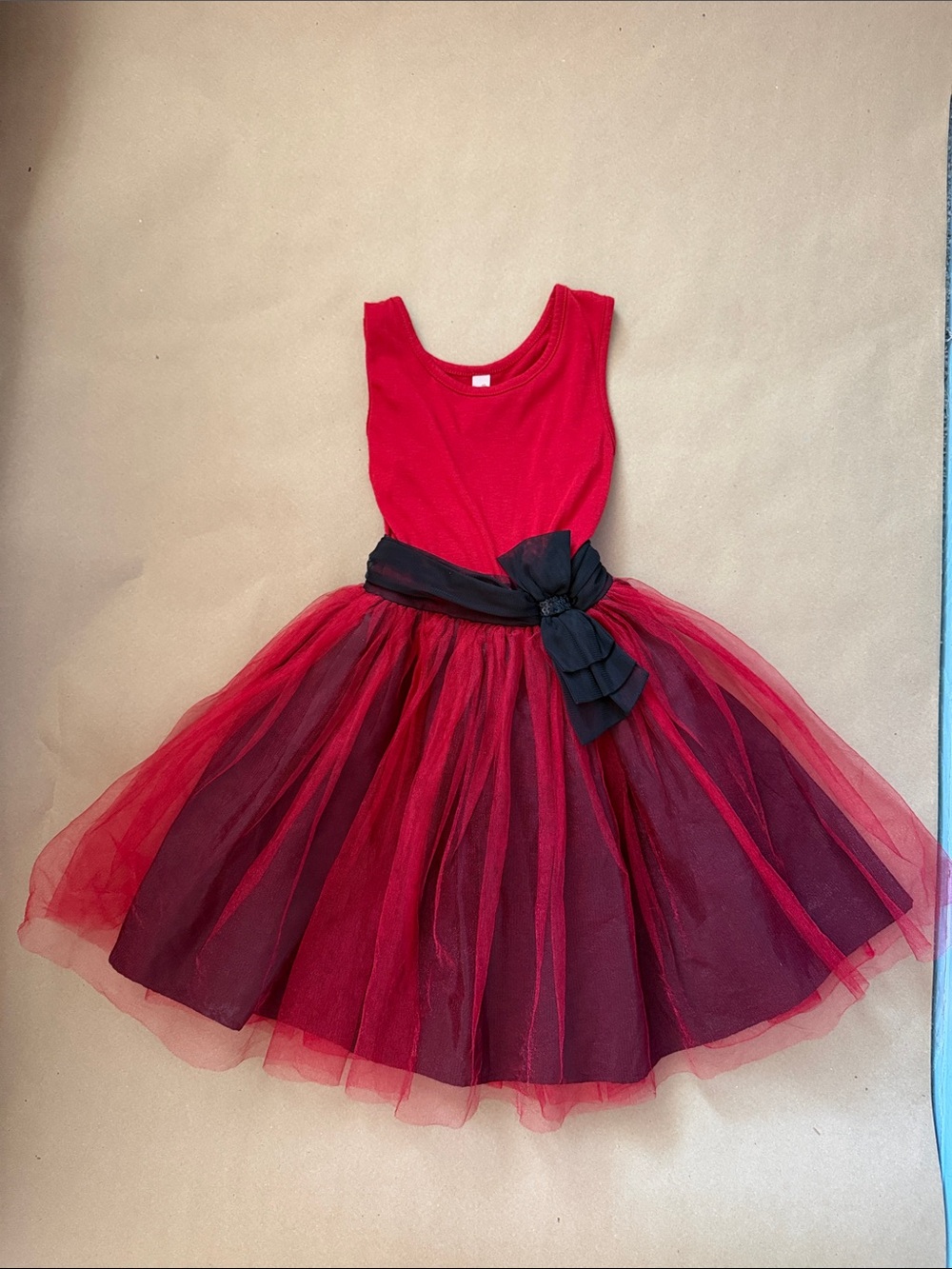 Cherokee Red Tulle Dress with Black Waist Sash
